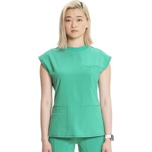Cherokee Scrubs Infinity Mock Neck Top Palm Leaf Teal Women's L